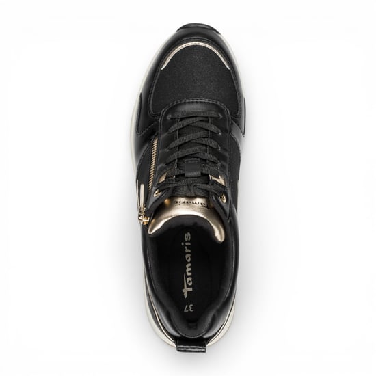 Tamaris Damen-Sneaker mit Plateau, schwarz-golden, mit Reißverschluss und Schnürung - Image 6
