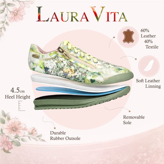 Laura Vita Damen-Sneaker Tivanao-05, gelb mit Blumenmuster, aus Leder, mit Reißverschluss - Image 2