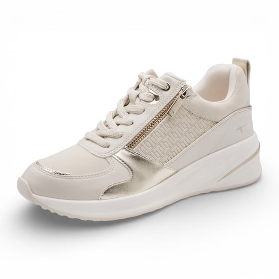 Tamaris Damen-Sneaker mit weißer und goldener Plateausohle, Reißverschluss und Schnürung - Image 3