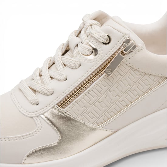 Tamaris Damen-Sneaker mit weißer und goldener Plateausohle, Reißverschluss und Schnürung - Image 5