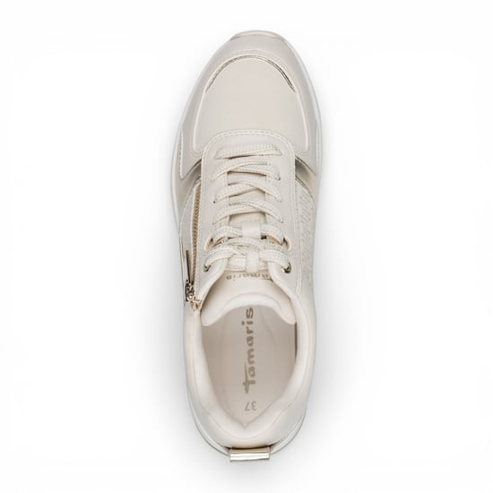 Tamaris Damen-Sneaker mit weißer und goldener Plateausohle, Reißverschluss und Schnürung - Image 6