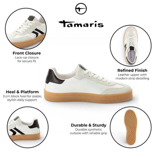 Tamaris Herren-Sneaker aus weißem Leder mit schwarzen Streifen - Image 2