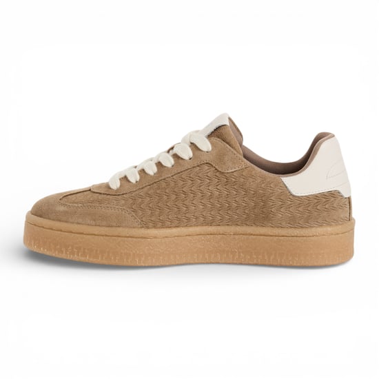 Tamaris Damen-Sneaker aus taupefarbenem Leder mit weißen Streifen - Image 3