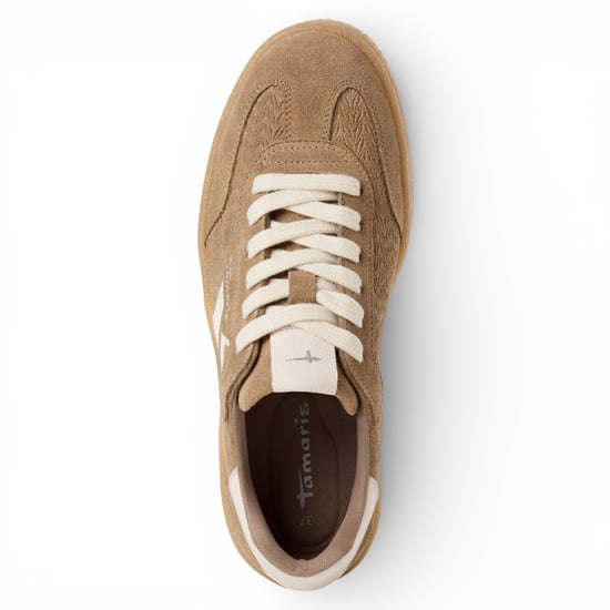 Tamaris Damen-Sneaker aus taupefarbenem Leder mit weißen Streifen - Image 6