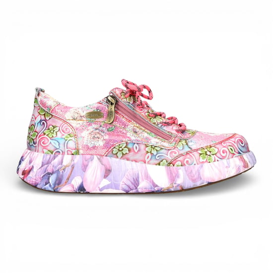 Laura Vita Damen-Sneaker Nikito 62, rosafarben, mit Blumenmuster, aus Leder, Plateau - Image 1
