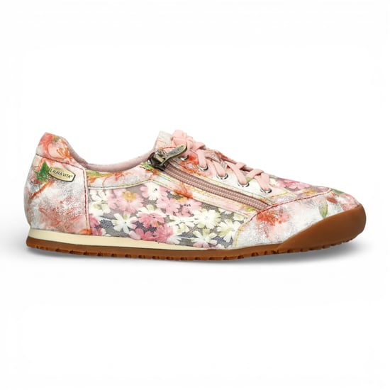Laura Vita Damen-Sneaker Tivanao-05 aus rosafarbenem Leder mit Blumenmuster und Reißverschluss - Image 1