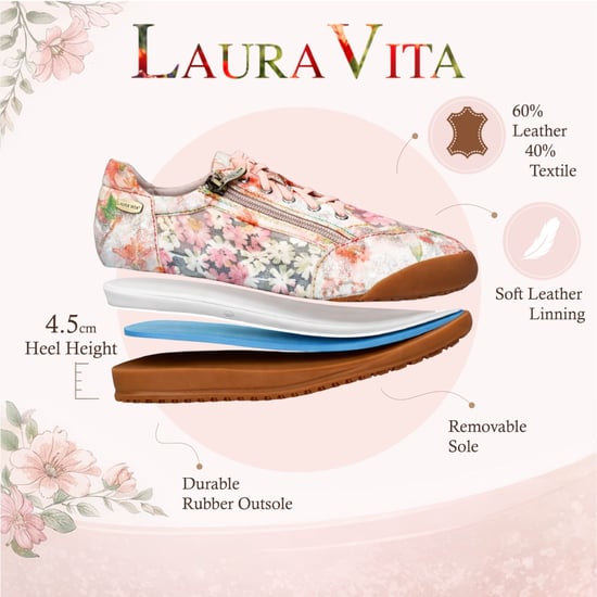 Laura Vita Damen-Sneaker Tivanao-05 aus rosafarbenem Leder mit Blumenmuster und Reißverschluss - Image 2