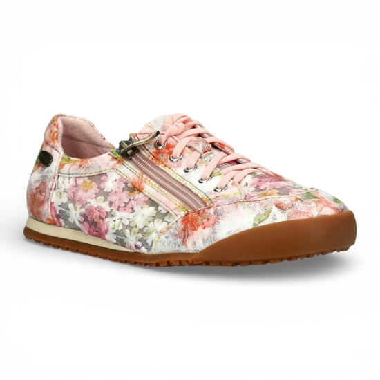 Laura Vita Damen-Sneaker Tivanao-05 aus rosafarbenem Leder mit Blumenmuster und Reißverschluss - Image 3