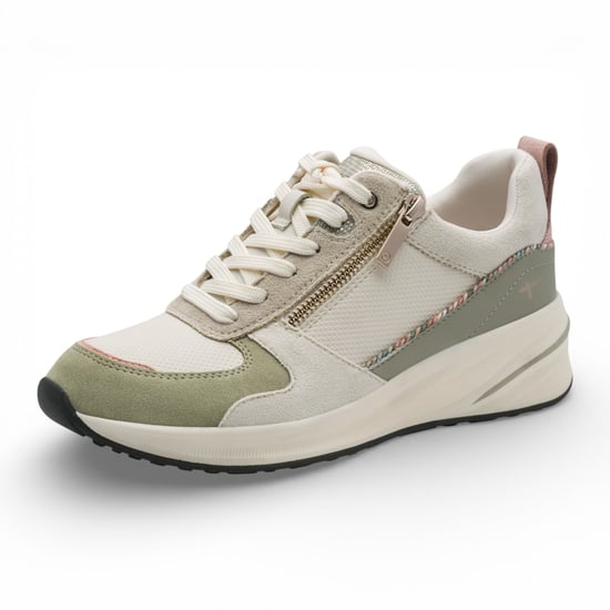 Tamaris Damen-Sneaker, weiß-grün, mit Plateau, Reißverschluss und Schnürung - Image 3