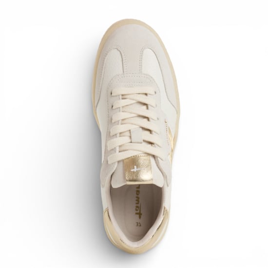 Tamaris Damen-Sneaker aus weißem Leder mit goldenen Streifen - Image 5