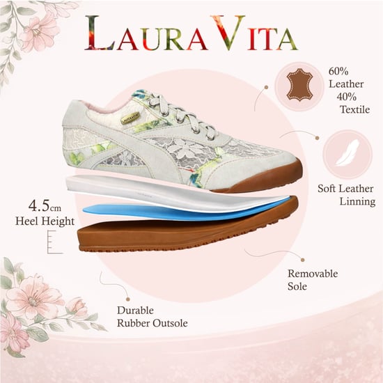 Laura Vita Damen-Sneaker Tivanao-05 aus beigefarbenem Leder mit Blumenmuster - Image 2