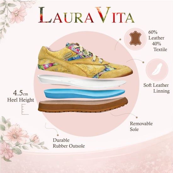 Laura Vita Damen-Sneaker Tivanao-05 aus gelbem Leder mit Blumenmuster - Image 2