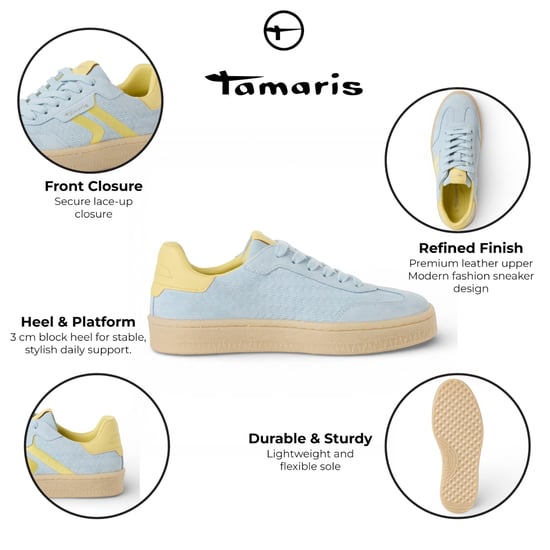 Tamaris Damen-Sneaker aus blauem Leder mit gelben Streifen - Image 2