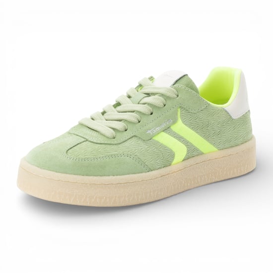 Tamaris Damen-Sneaker aus grünem Leder mit Neonstreifen - Image 3