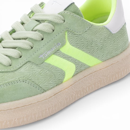 Tamaris Damen-Sneaker aus grünem Leder mit Neonstreifen - Image 5
