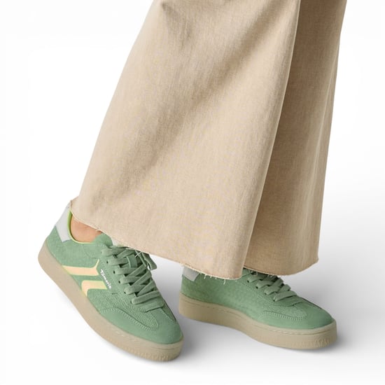 Tamaris Damen-Sneaker aus grünem Leder mit Neonstreifen - Image 6