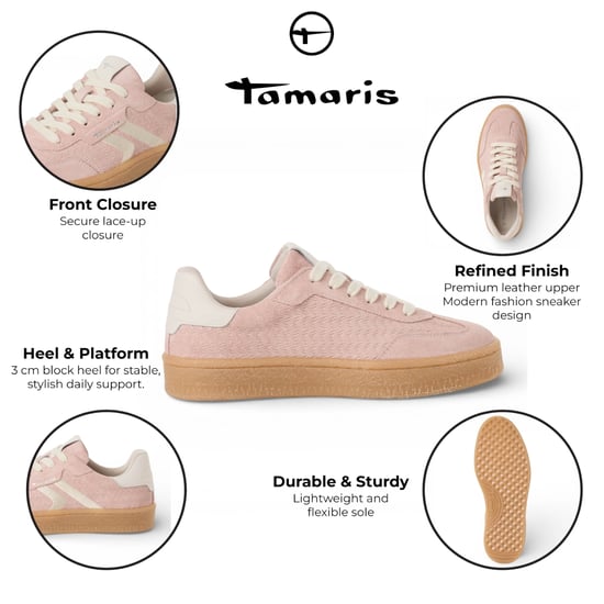 Tamaris Damen-Sneaker aus rosafarbenem Leder mit weißen Streifen - Image 2