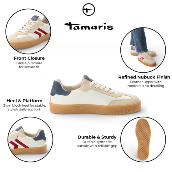 Tamaris Herren-Sneaker aus cremeweißem Leder mit rotem Streifen - Image 2