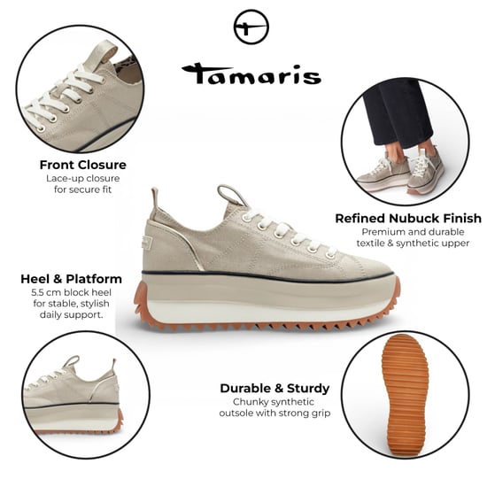 Tamaris Damen-Plateau-Sneaker, beige, zum Schnüren - Image 2