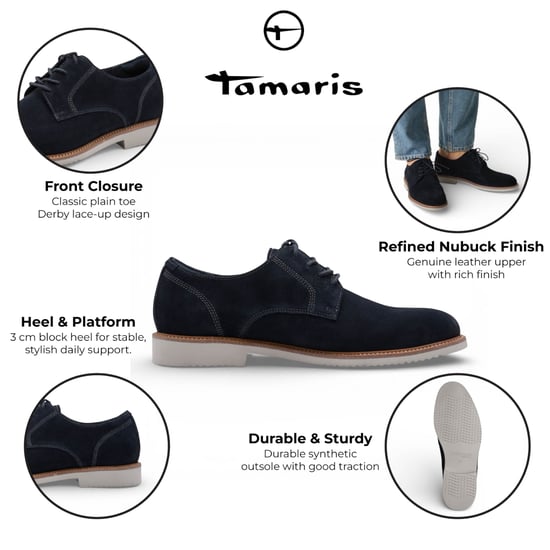 Tamaris Herren-Derbyschuhe aus marineblauem Wildleder mit schlichter Zehenpartie - Image 2