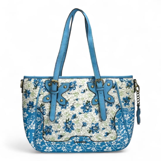 Laura Vita Aloe-02 Dames Schoudertas mit blauem Blumendruck und verstellbaren Bändern - Image 1