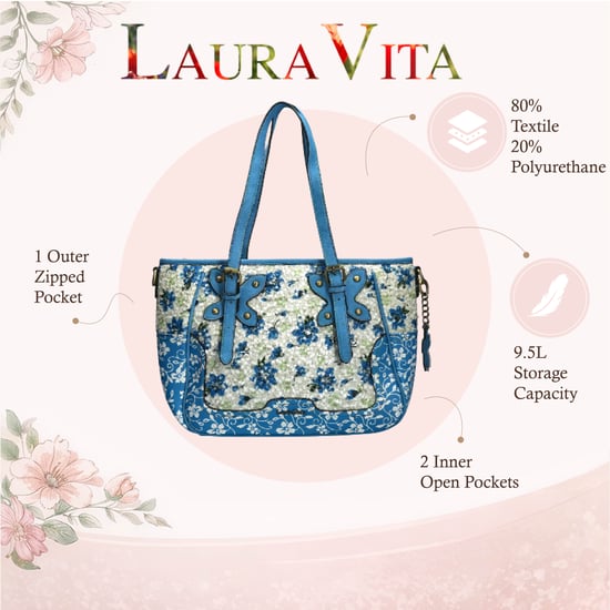 Laura Vita Aloe-02 Dames Schoudertas mit blauem Blumendruck und verstellbaren Bändern - Image 2