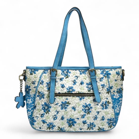Laura Vita Aloe-02 Dames Schoudertas mit blauem Blumendruck und verstellbaren Bändern - Image 4