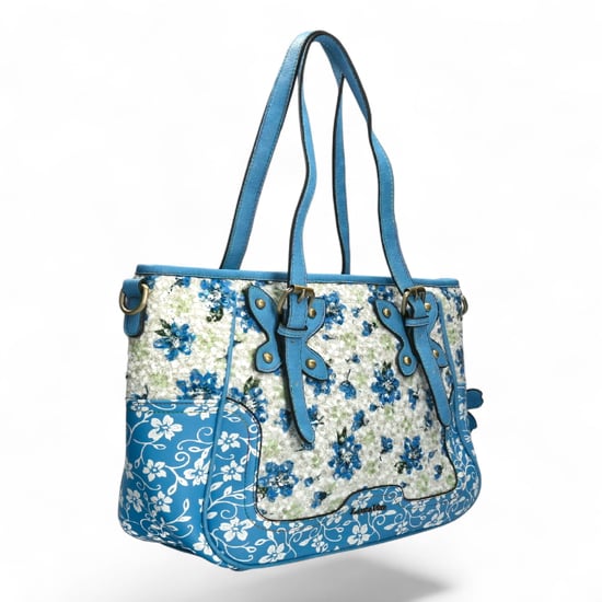 Laura Vita Aloe-02 Dames Schoudertas mit blauem Blumendruck und verstellbaren Bändern - Image 5