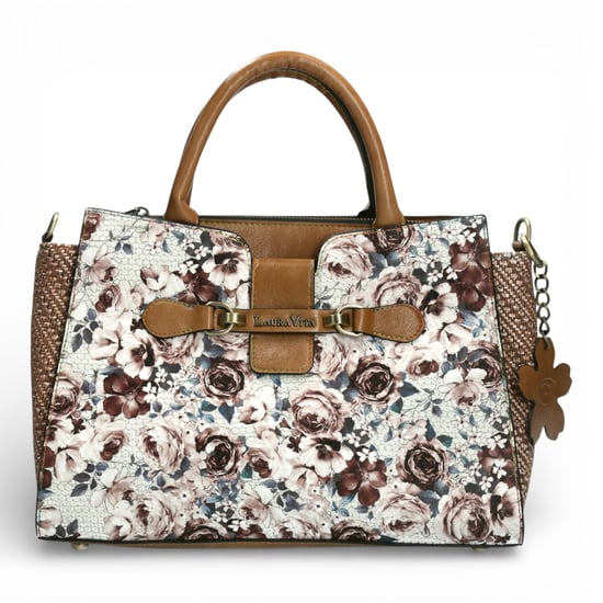 Laura Vita Aramis-08 Damen-Schoudertaschen mit Blumendruck und verstellbaren Bändern, beige - Image 1