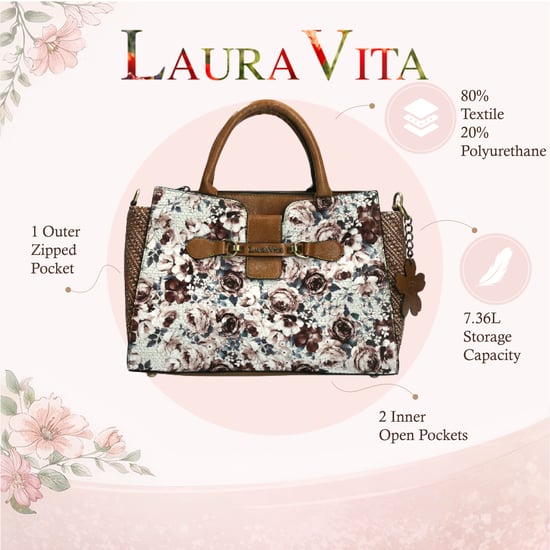 Laura Vita Aramis-08 Damen-Schoudertaschen mit Blumendruck und verstellbaren Bändern, beige - Image 2