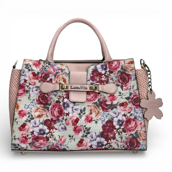 Laura Vita Ayna-02 Damen Schoudertas mit Roze Bloemenprint und verstellbaren Bändern - Image 1