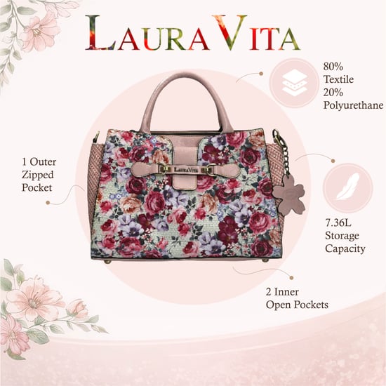 Laura Vita Ayna-02 Damen Schoudertas mit Roze Bloemenprint und verstellbaren Bändern - Image 2