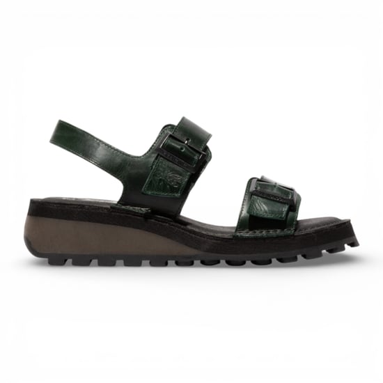 Fly London Damen-Sandalen HEIF558FLY aus petrolgrünem Leder mit Keilabsatz und Schnalle - Image 1