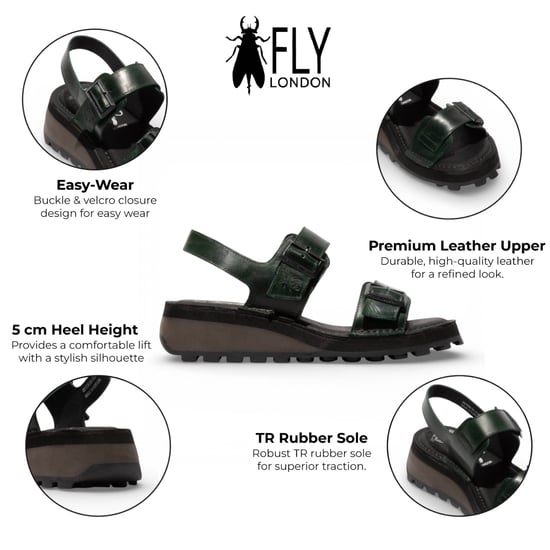 Fly London Damen-Sandalen HEIF558FLY aus petrolgrünem Leder mit Keilabsatz und Schnalle - Image 2