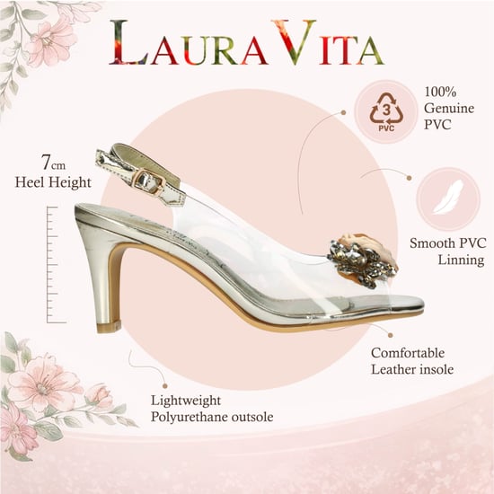 Laura Vita Damen-Sandalen Mira 05, durchsichtig-golden, zum Hineinschlüpfen, Cinderella-Stil, spitz zulaufender Absatz, Knöchelriemen - Image 2