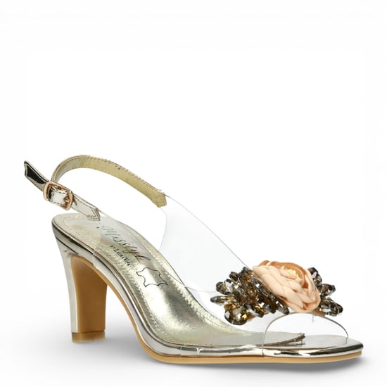 Laura Vita Damen-Sandalen Mira 05, durchsichtig-golden, zum Hineinschlüpfen, Cinderella-Stil, spitz zulaufender Absatz, Knöchelriemen - Image 3