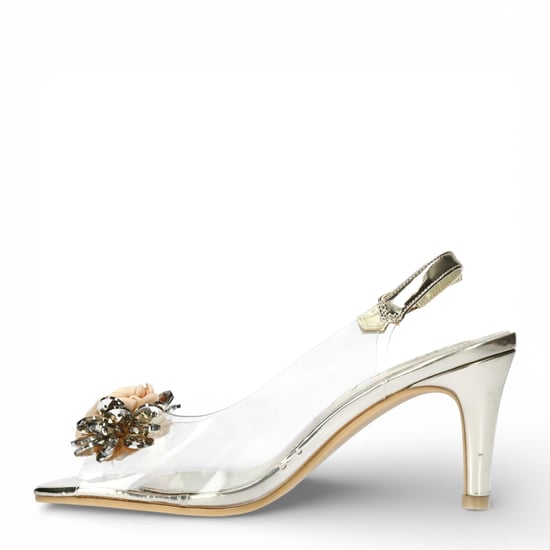 Laura Vita Damen-Sandalen Mira 05, durchsichtig-golden, zum Hineinschlüpfen, Cinderella-Stil, spitz zulaufender Absatz, Knöchelriemen - Image 5