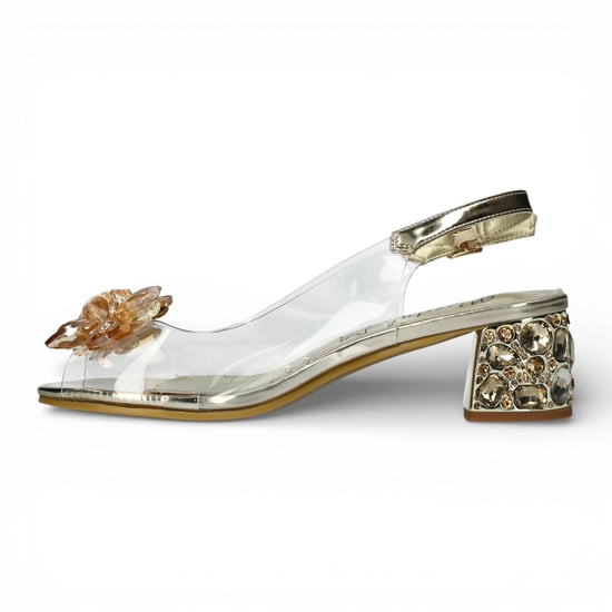 Laura Vita Damen-Sandalen Mily-22, durchsichtig, golden, zum Hineinschlüpfen, Cinderella-Absatz - Image 5