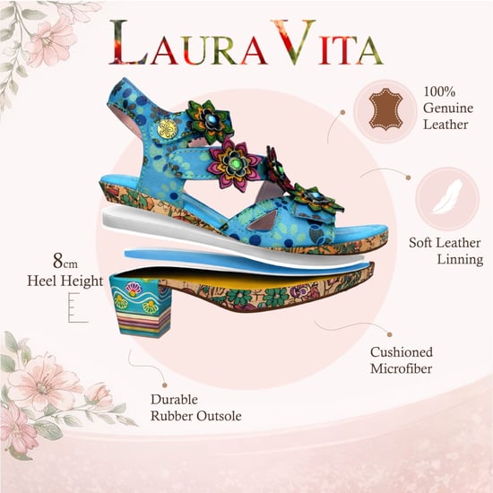 Laura Vita Damen-Espadrilles „Marlene 12“ aus blauem Leder mit Blumenmuster und Keilabsatz - Image 2