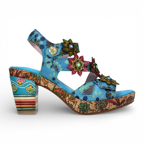 Laura Vita Damen-Espadrilles Nellao 33 aus blauem Leder mit Blumenmuster und Keilabsatz - Image 1