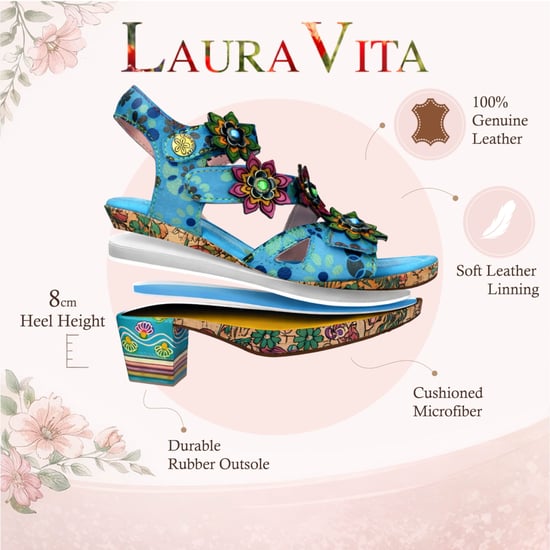 Laura Vita Damen-Espadrilles Nellao 33 aus blauem Leder mit Blumenmuster und Keilabsatz - Image 2