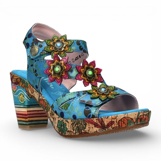 Laura Vita Damen-Espadrilles Nellao 33 aus blauem Leder mit Blumenmuster und Keilabsatz - Image 3