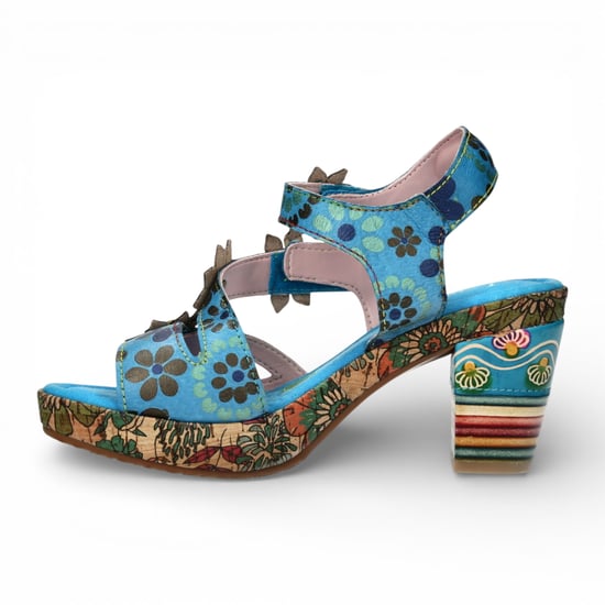 Laura Vita Damen-Espadrilles Nellao 33 aus blauem Leder mit Blumenmuster und Keilabsatz - Image 5