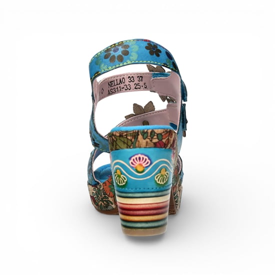 Laura Vita Damen-Espadrilles Nellao 33 aus blauem Leder mit Blumenmuster und Keilabsatz - Image 6