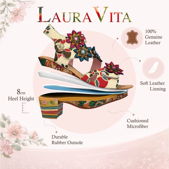 Laura Vita Damen-Espadrilles Nellao 33 aus beigefarbenem Leder mit Blumenmuster und Keilabsatz - Image 2