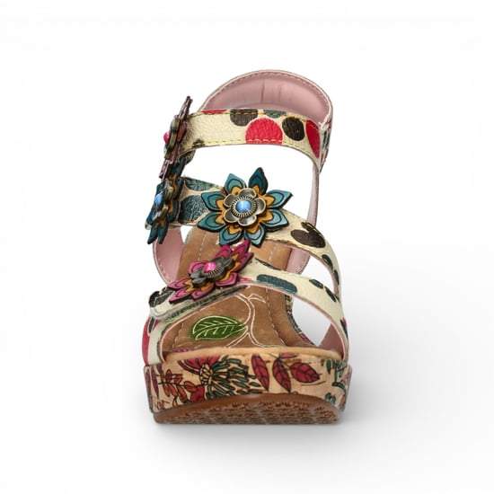 Laura Vita Damen-Espadrilles Nellao 33 aus beigefarbenem Leder mit Blumenmuster und Keilabsatz - Image 4