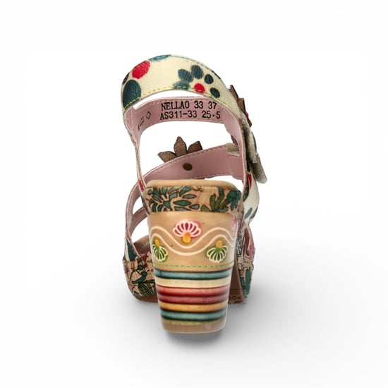 Laura Vita Damen-Espadrilles Nellao 33 aus beigefarbenem Leder mit Blumenmuster und Keilabsatz - Image 6