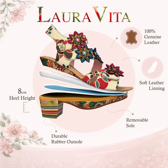 Laura Vita Damen-Espadrilles „Marlene 12“ aus beigefarbenem Leder mit Blumenmuster und Keilabsatz - Image 2