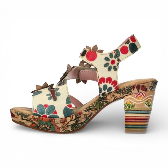 Laura Vita Damen-Espadrilles „Marlene 12“ aus beigefarbenem Leder mit Blumenmuster und Keilabsatz - Image 5