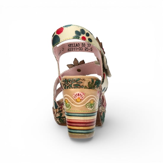 Laura Vita Damen-Espadrilles „Marlene 12“ aus beigefarbenem Leder mit Blumenmuster und Keilabsatz - Image 6